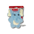 Blue elephant-shaped toy with white accents on a red KONG packaging.