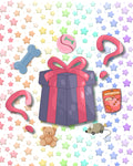 Colorful gift box with pink ribbon on a star-patterned background